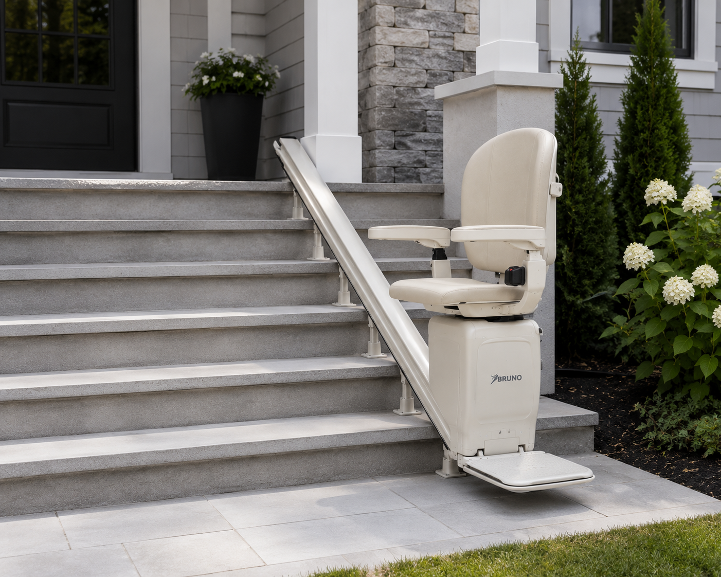 Bruno Elite outdoor stairlift — weather-resistant exterior stairlift for porches and decks